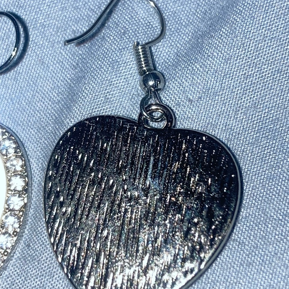 Silver Heart Drop Earrings with Eagles Green Logo Accent - Picture 3 of 3